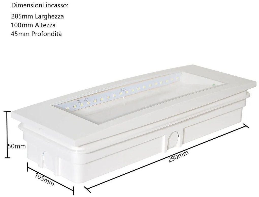 Lampada Emergenza LED da muro o incasso S.E. Colore Bianco Freddo 6.000-6.500K