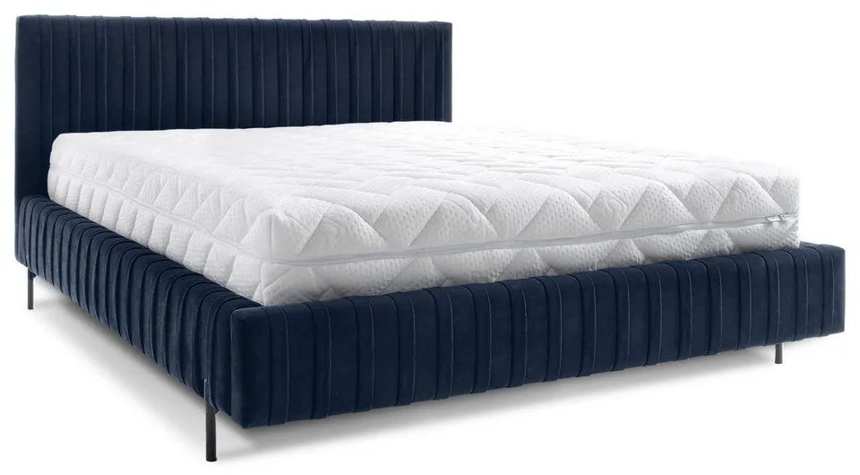 Letto matrimoniale imbottito blu scuro con contenitore e rete inclusi 160x200 cm Plissa – ELTAP