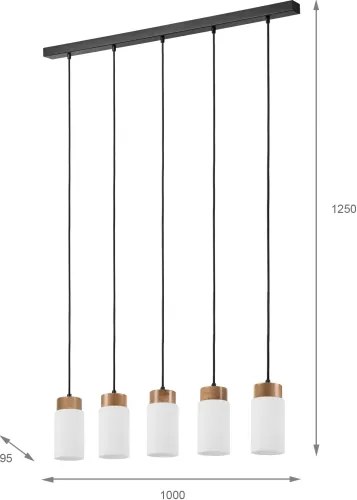 Lampadario a cavo MARKUS 5xE27/15W/230V nero/rovere