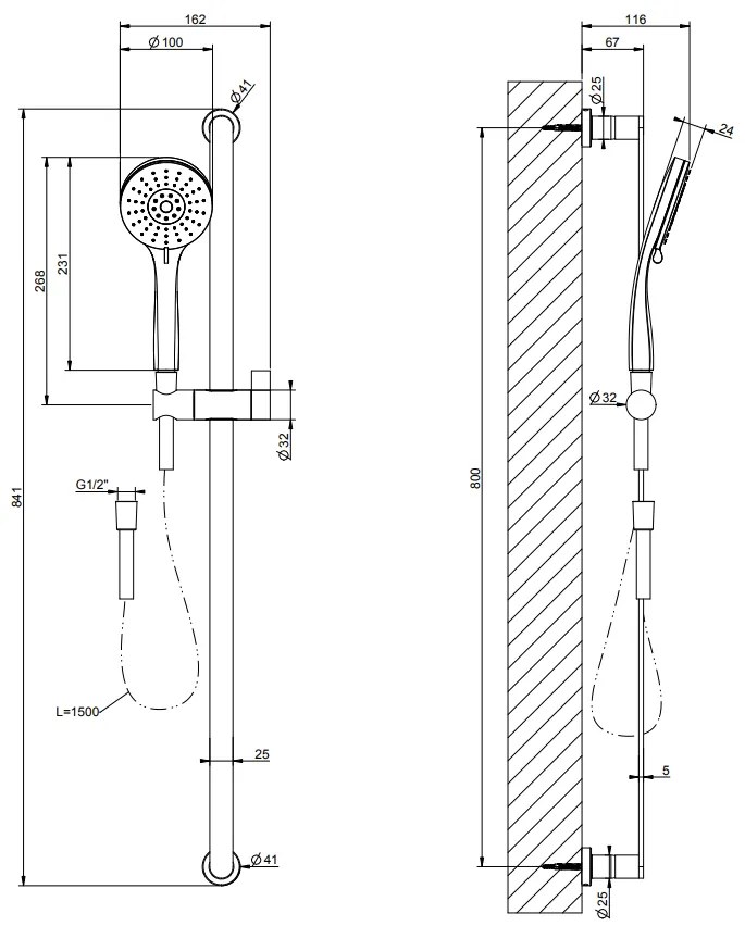 Asta Saliscendi Con Doccetta Anticalcare Tre Getti E Flessibile 150 Cm Cromo Gessi Emporio Shower 47243