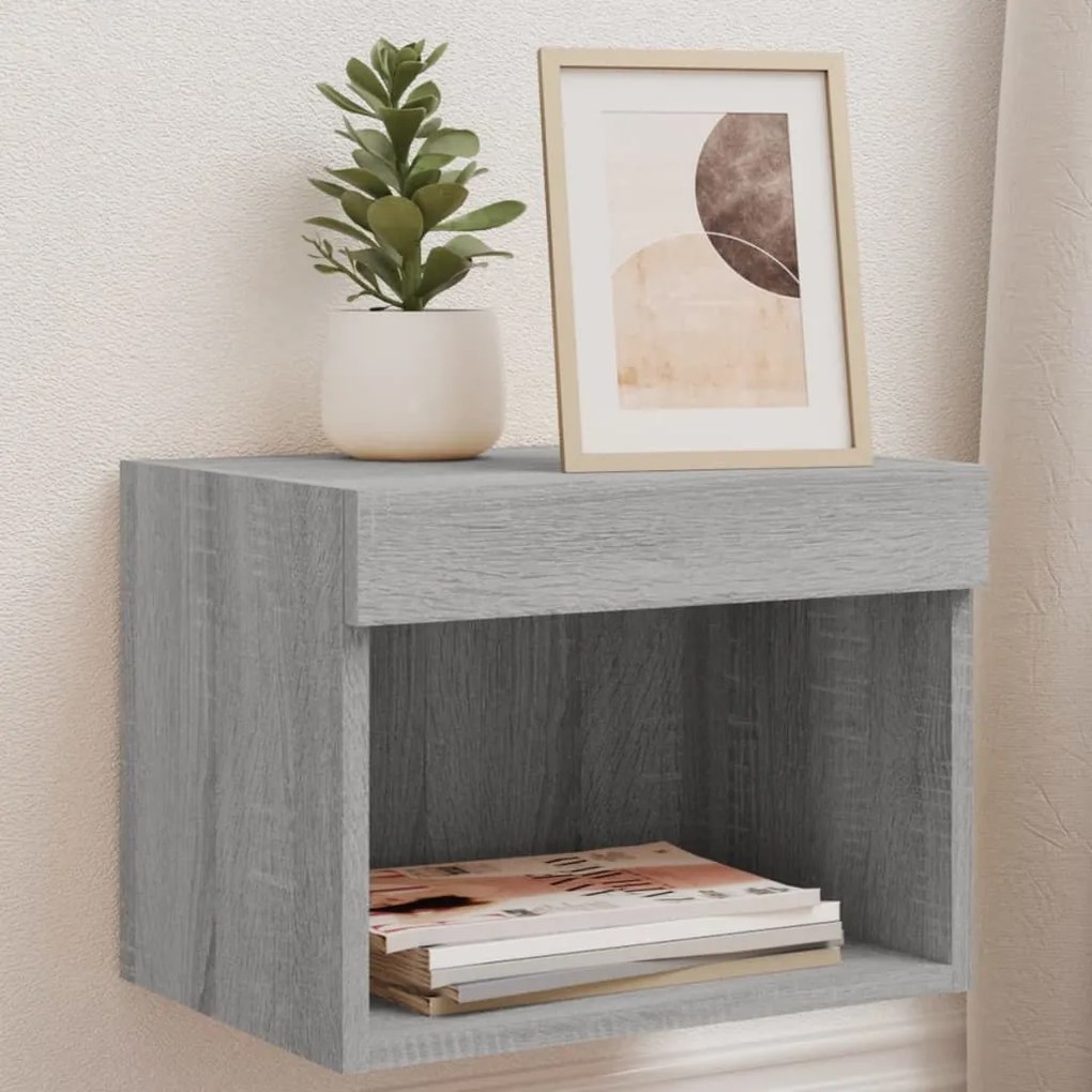 Comodini Con Luci Led A Parete 2pz Grigio Sonoma /