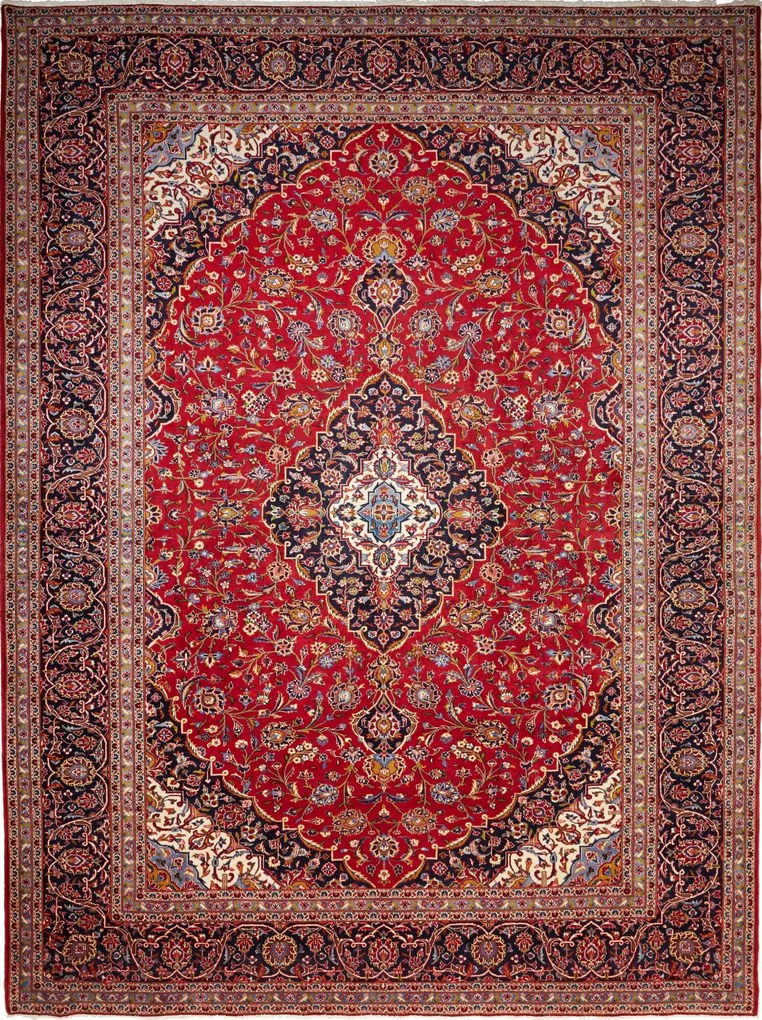 Kashan Tappeto 310 x 410 Rosso (Iran) Annodato A Mano