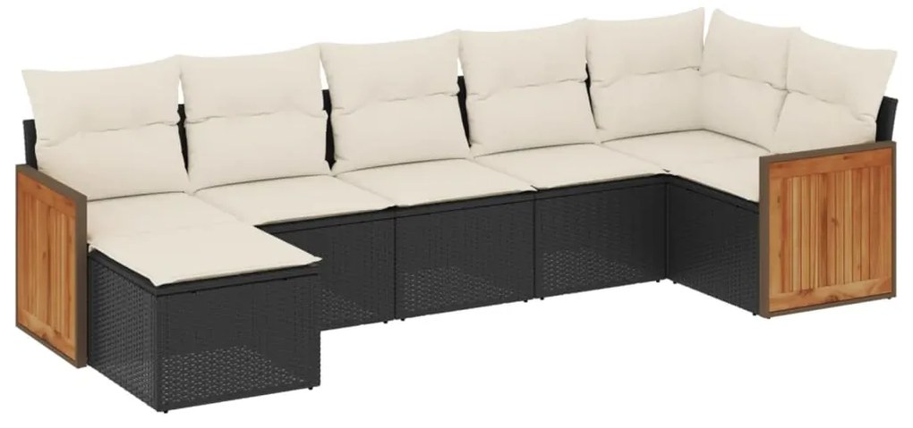 Set Divani da Giardino con Cuscini 7pz Nero Polyrattan