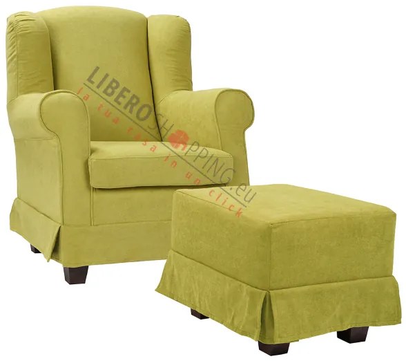 Poltrona imbottita in tessuto sfoderabile BERGERE LIME con pouf