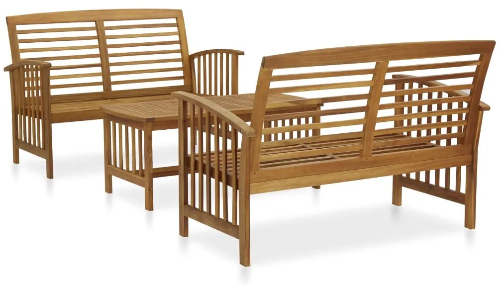 Set Divani da Giardino 3 pz in Legno Massello di Acacia