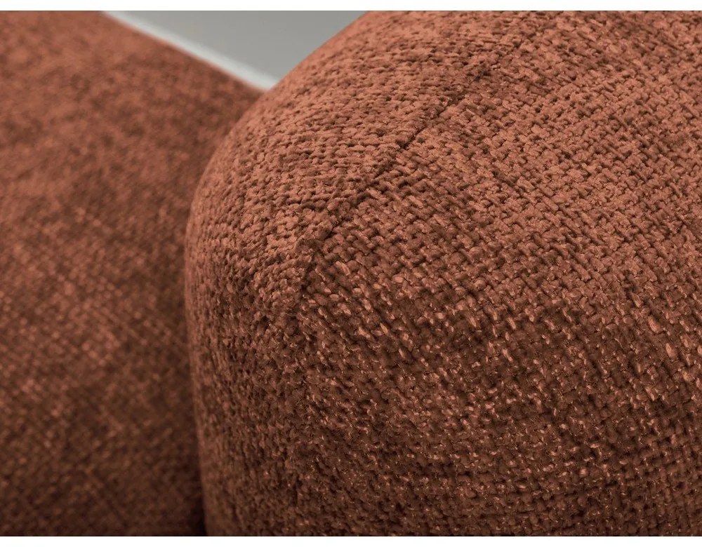 Divano angolare color terracotta allungabile/con contenitore (con penisola a sinistra/con chaise lounge) con rivestimento in ciniglia Mele – Makamii