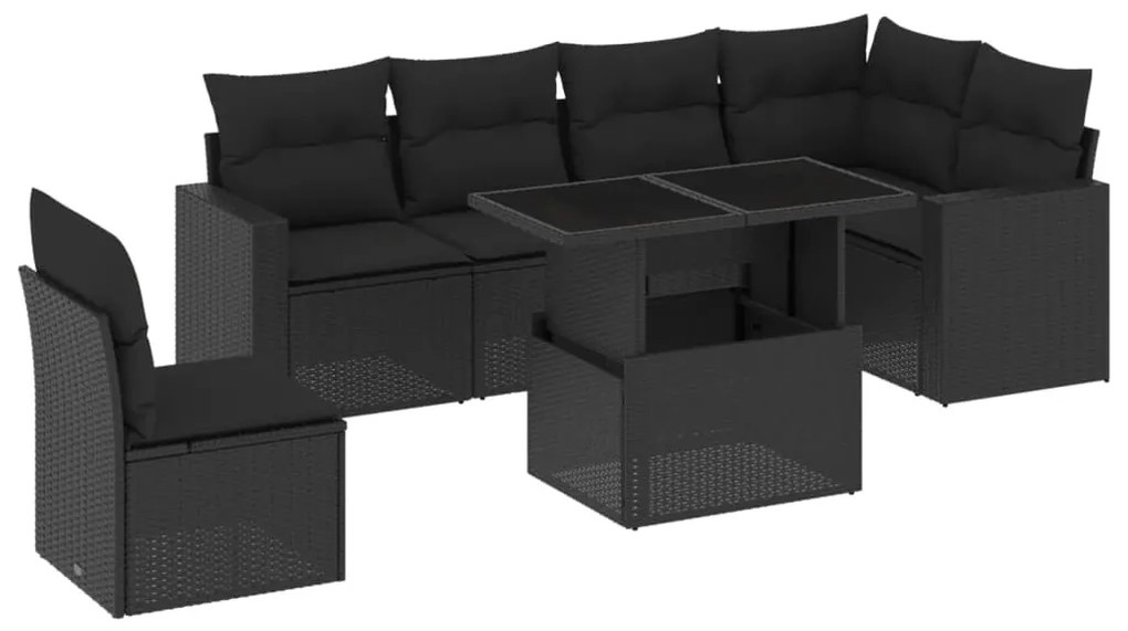 Set divani da giardino con cuscini 7pz nero polyrattan