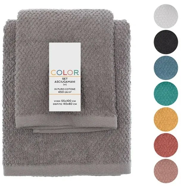 Set asciugamani bagno grigio per viso e ospite in cotone puro Spring