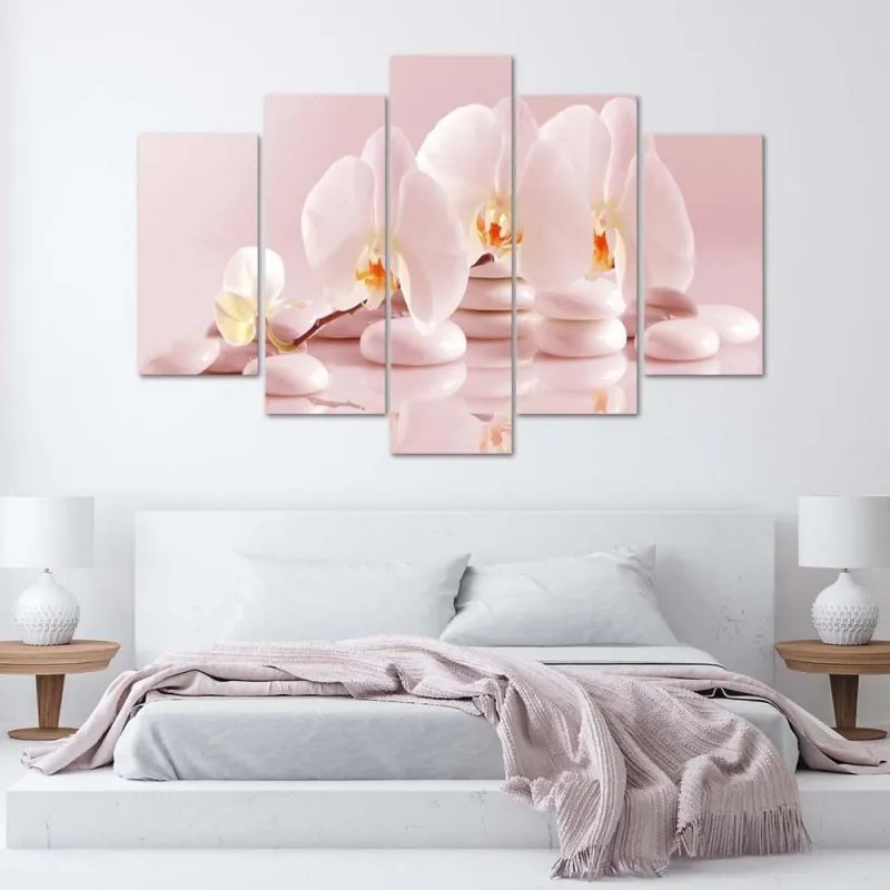 Quadro Multipannello Orchidea a fiore rosa  Dimensioni 100x70