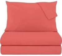 Completo letto matrimoniale in cotone percalle corallo