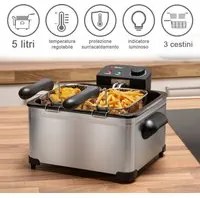 Friggitrice 3 Cestini da Cucina 2000 W Capacit 5 Litri e Temperatura Regolabile