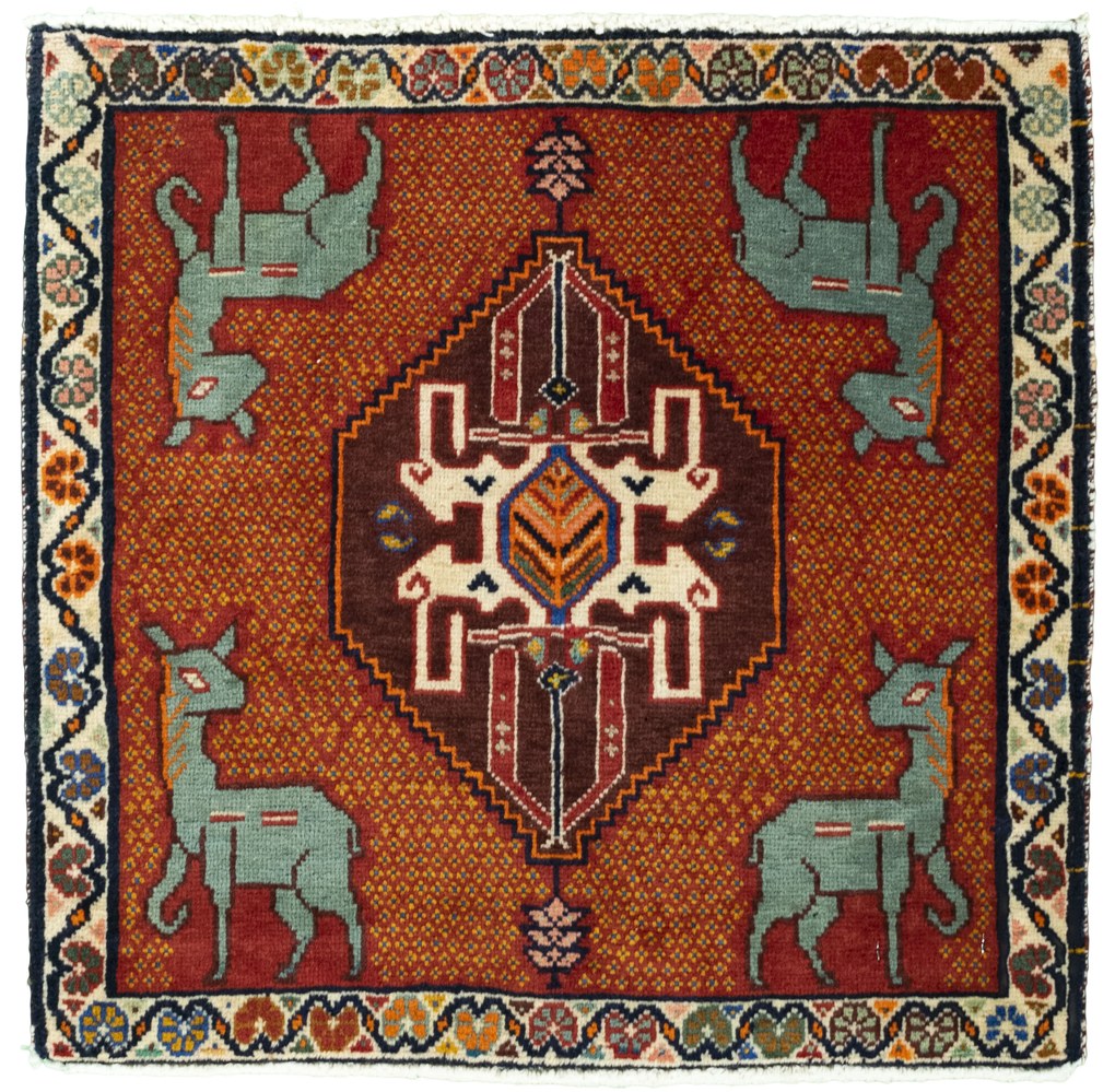 Shiraz Tappeto 60 x 60 Rosso (Iran) Annodato A Mano