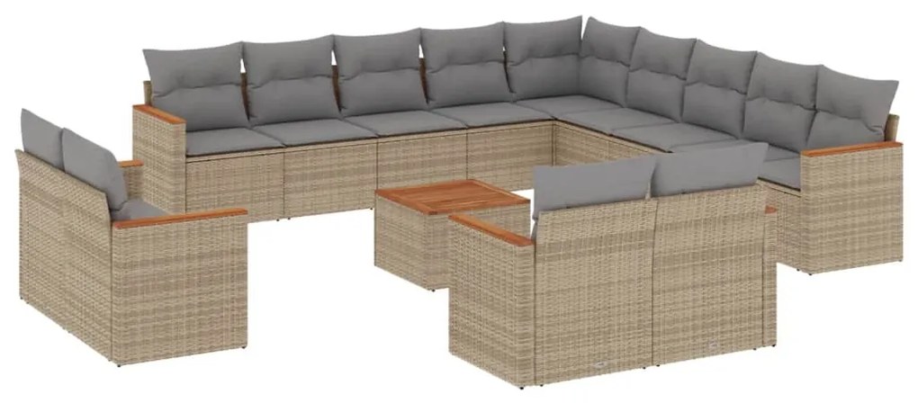 Set divano da giardino 14 pz con cuscini beige misto polyrattan