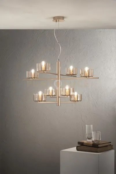 Sospensione figaro 8 luci attacco e14 oro e ambra d.94cm h.51cm
