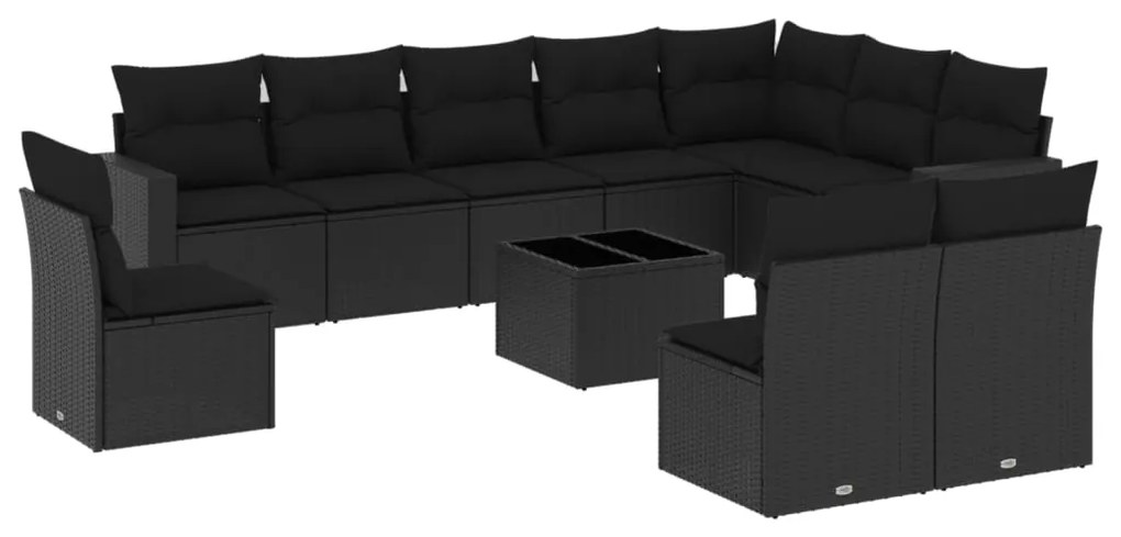 Set Divani da Giardino 11 pz con Cuscini in Polyrattan Nero