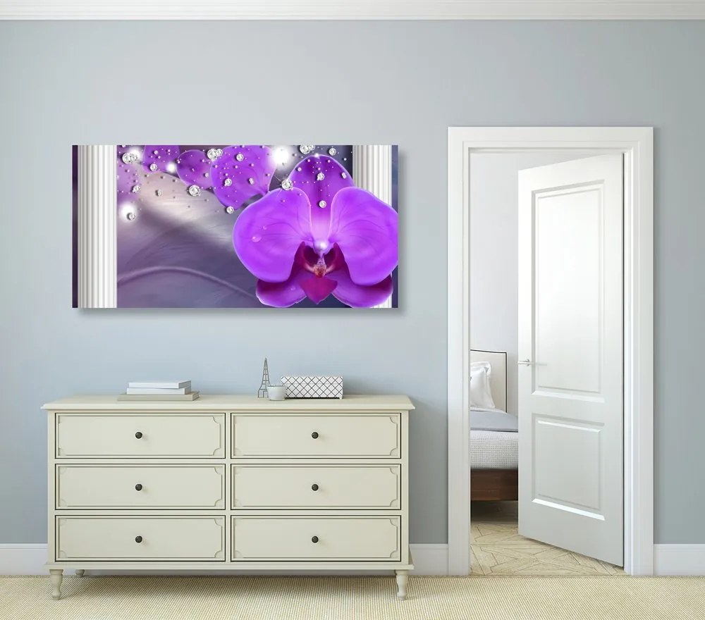 Quadro su tela – Orchidea presso colonne greche