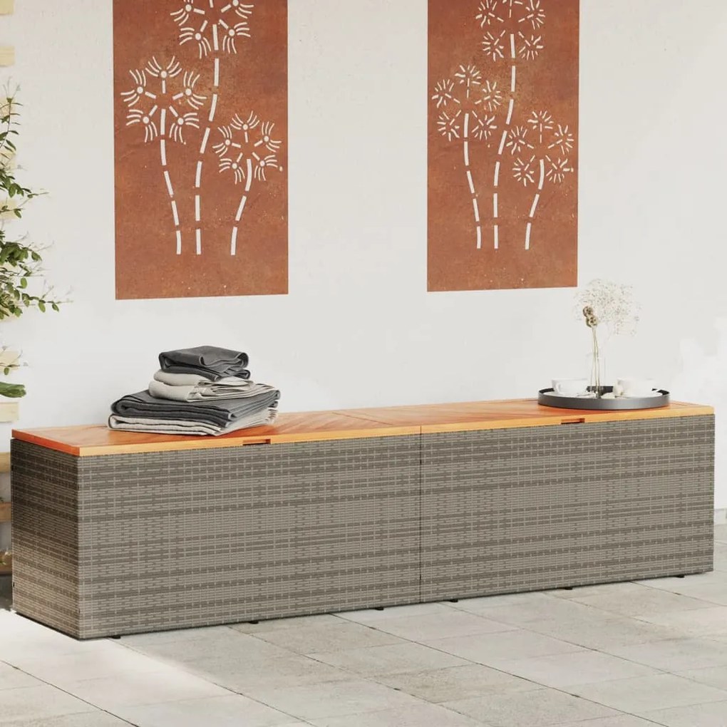 Contenitore Giardino Grigio 220x50x54cm Polyrattan Legno Acacia /