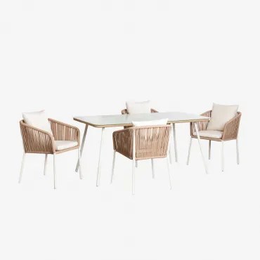 Set Tavolo Rettangolare (160x90 Cm) E 4 Sedie Da Pranzo Arhiza Classic Tapioca Beige - Sklum