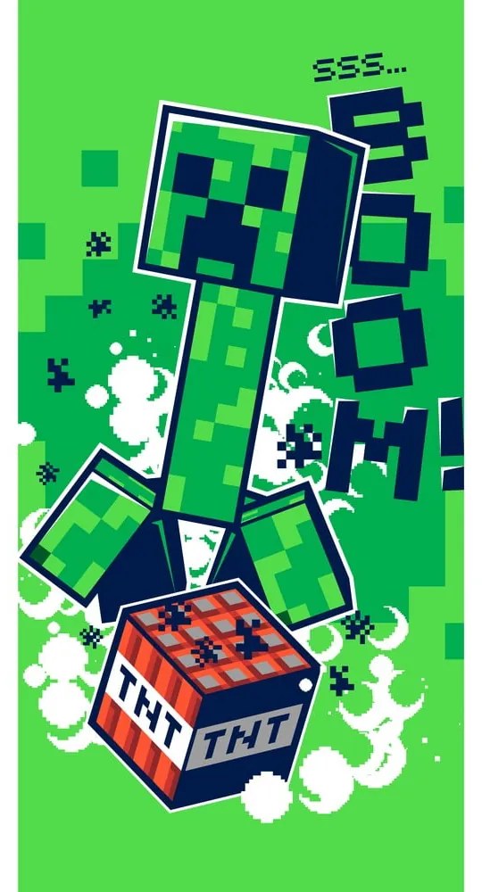 Asciugamano per bambini in cotone verde 70x140 cm Minecraft Boom - Jerry Fabrics