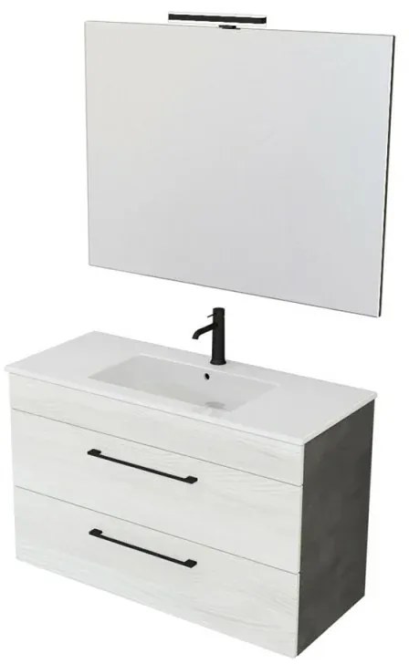 Mobile bagno sospeso 100 cm Smart bianco legno/lava con specchio