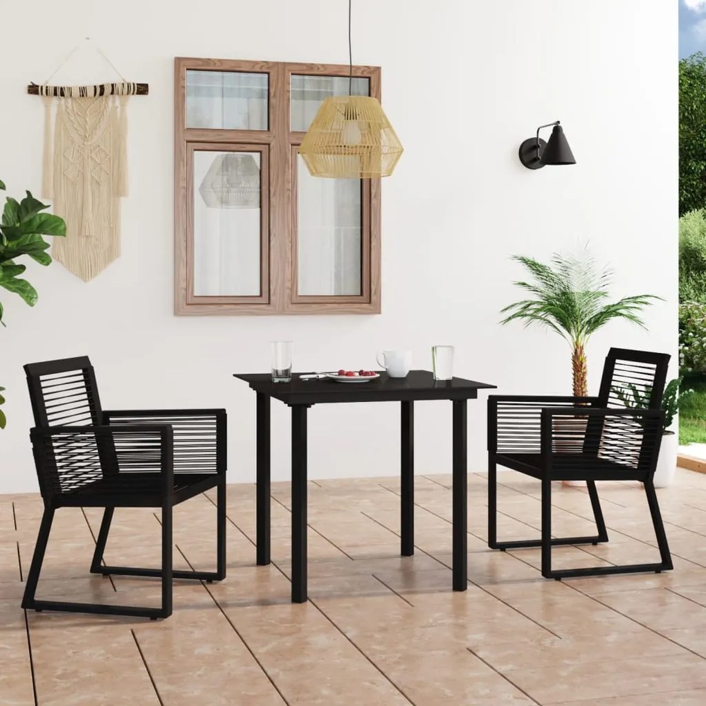 Set Da Pranzo Da Giardino 3 Pz İn Rattan Pvc Nero /