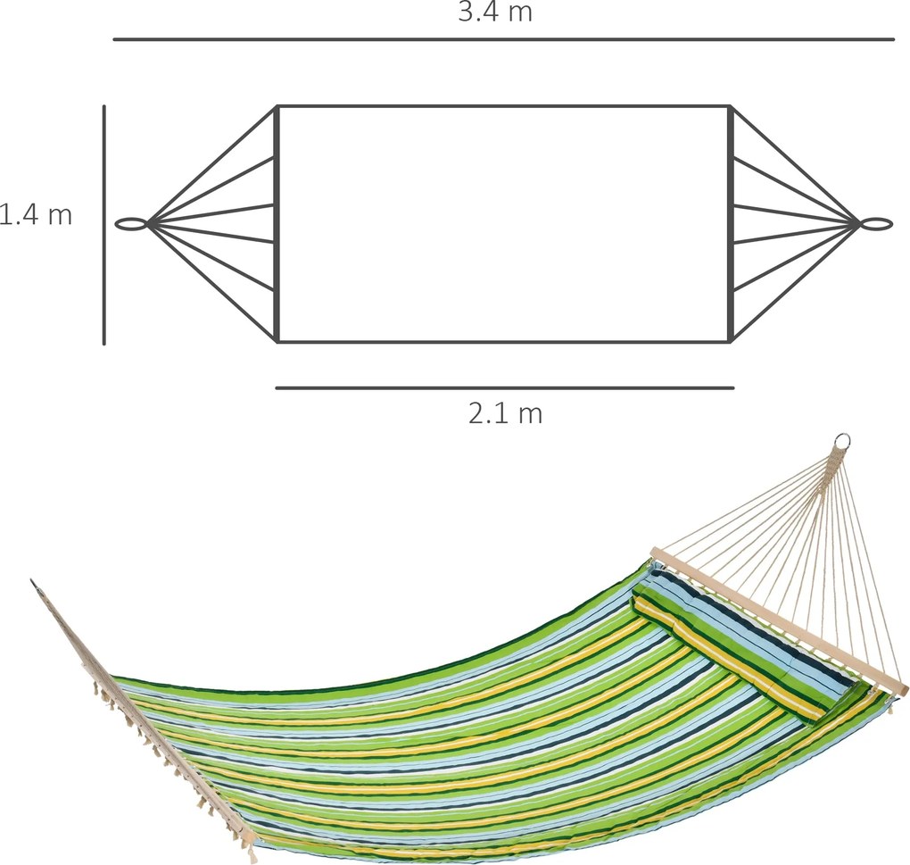 Amaca da Giardino 2 Posti 400x140 cm con Cuscino in Tessuto Multicolore...