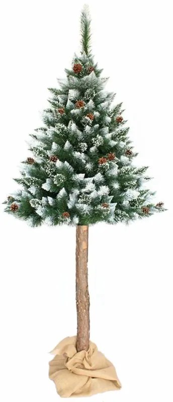 Albero di Natale artificiale di lusso leggermente innevato con pigne sul tronco 190 cm