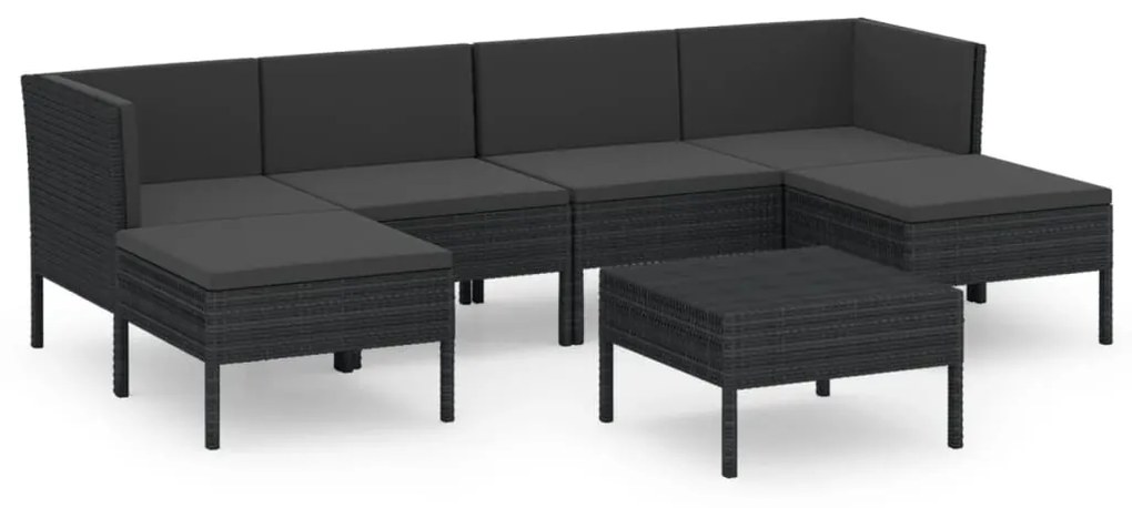 Set divani da giardino 7 pz con cuscini in polyrattan nero