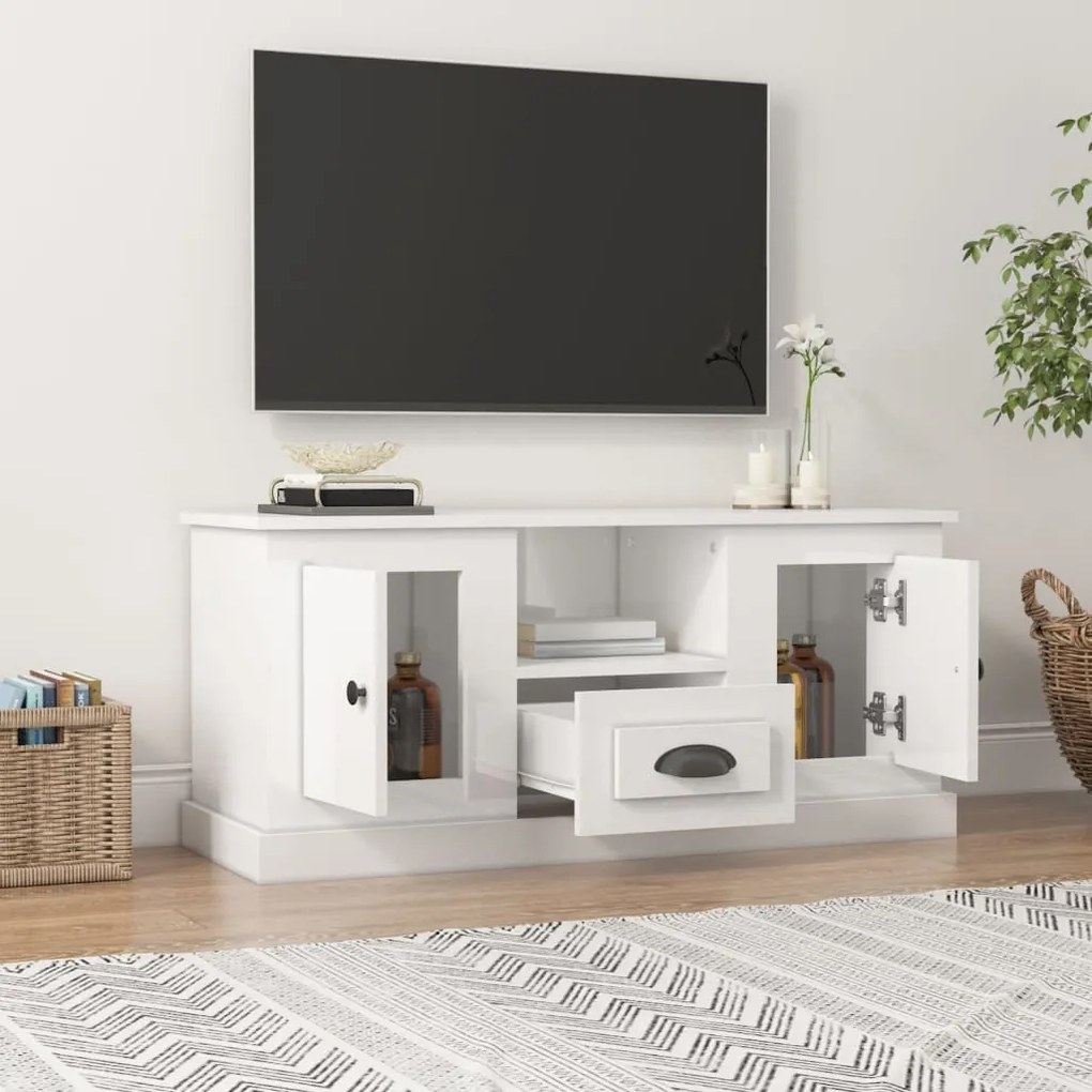 Mobile porta tv bianco lucido 100x35,5x45 cm legno multistrato