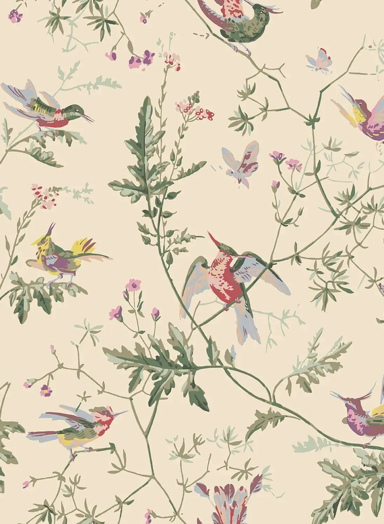 Cole & Son Tapete Hummingbirds - Classic Multi/ Old Olive on Cream