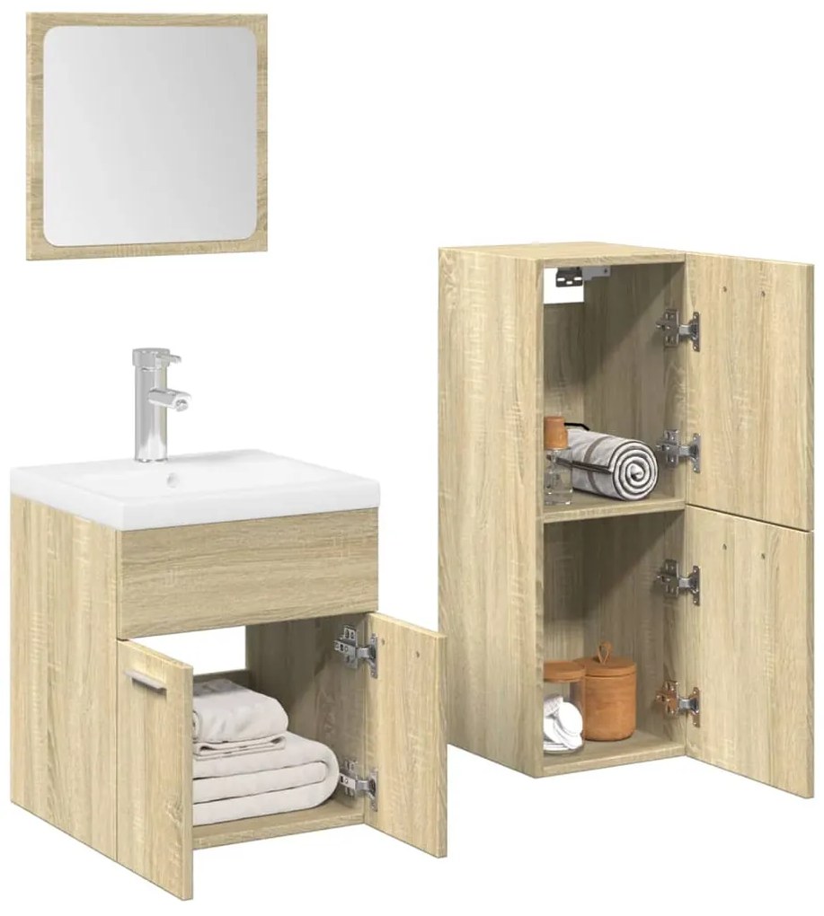 Set Mobili Da Bagno 3 Pz Rovere Sonoma İn Legno Multistrato /