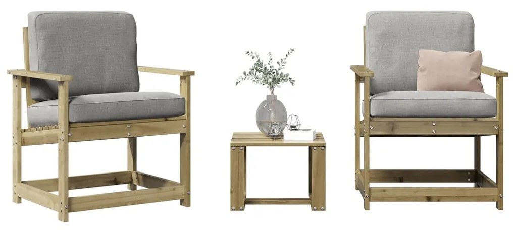 Set Salotto Da Giardino 3 Pz İn Legno Impregnato Di Pino /