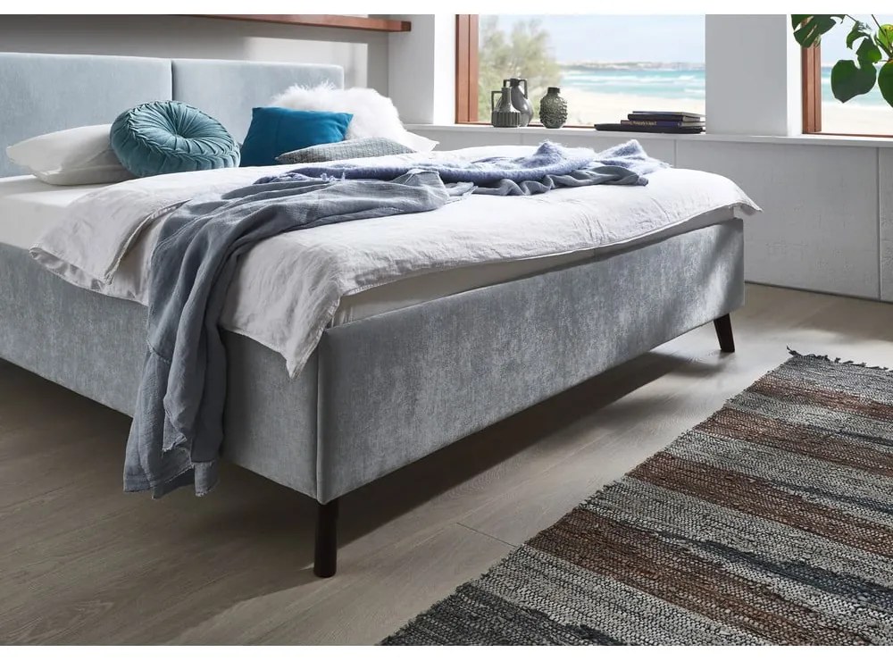 Letto matrimoniale imbottito azzurro con rete inclusa 160x200 cm Piano – Meise Möbel