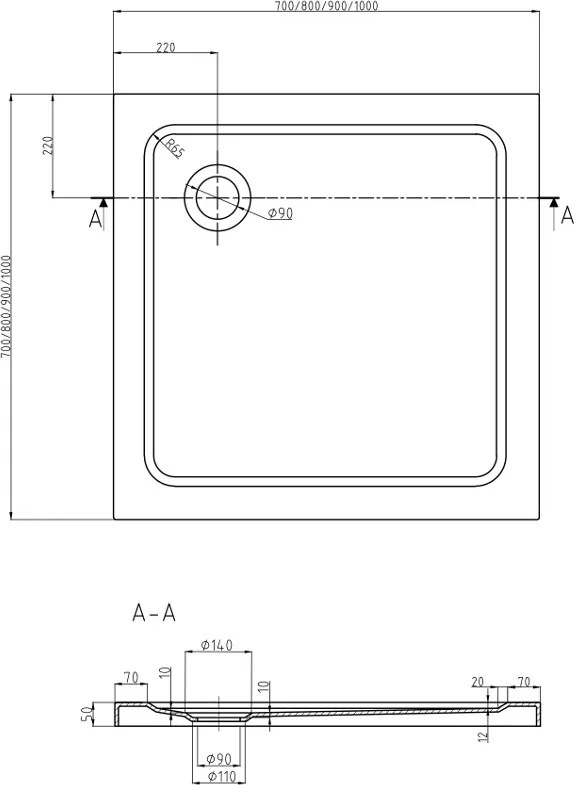 Mexen Flat piatto doccia quadrato slim 80 x 80 cm, bianco, sifone cromato - 40108080