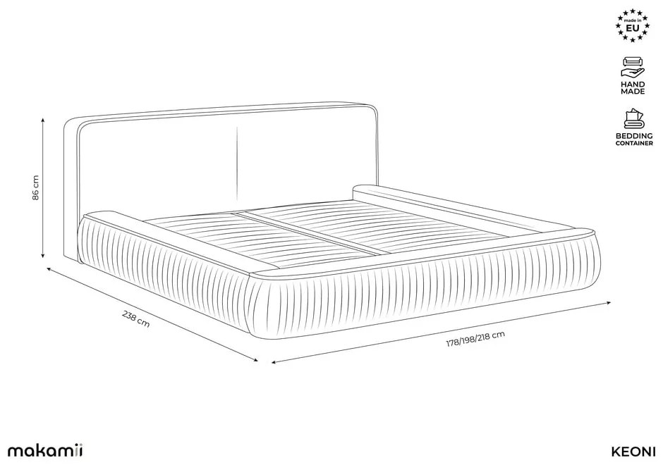 Letto matrimoniale imbottito beige con contenitore e rete inclusi 180x200 cm Keoni – Makamii