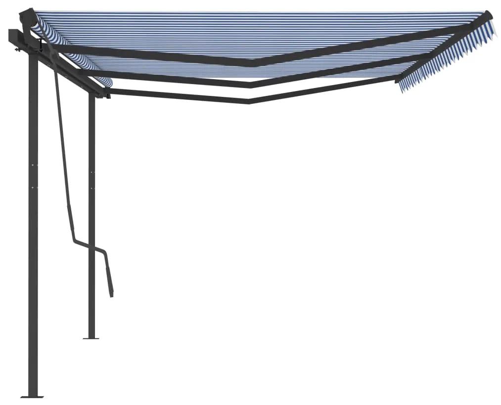 Tenda da Sole Retrattile Manuale con Pali 6x3,5 m Blu e Bianca