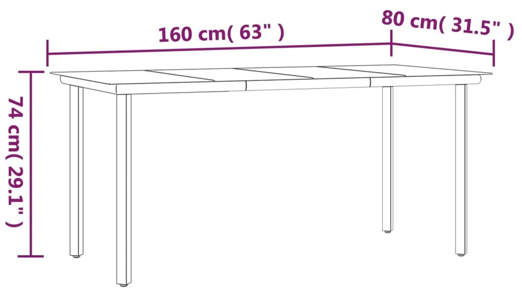 Tavolo Pranzo Giardino Nero 160x80x74 Acciaio e Vetro Temperato