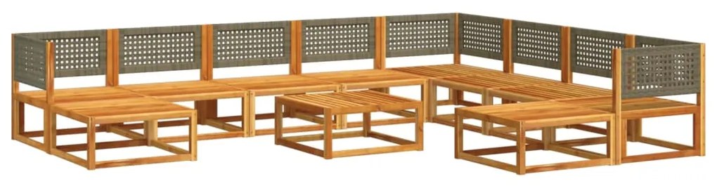 Set divano da giardino 11 pz con cuscini legno massello acacia