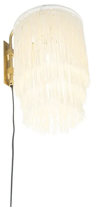 Lampada da parete orientale oro con paralume color crema e frange - Franxa