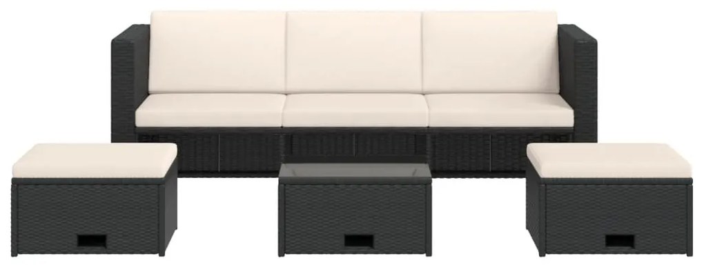Set divani da giardino 4 pz con cuscini in polyrattan nero