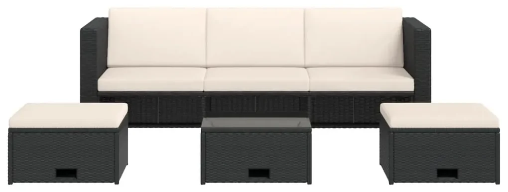 Set divani da giardino 4 pz con cuscini in polyrattan nero