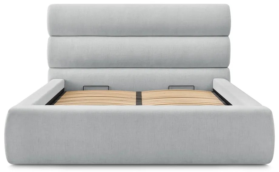Letto matrimoniale imbottito grigio chiaro con vano contenitore con griglia 160x200 cm Jagna - Bobochic Paris