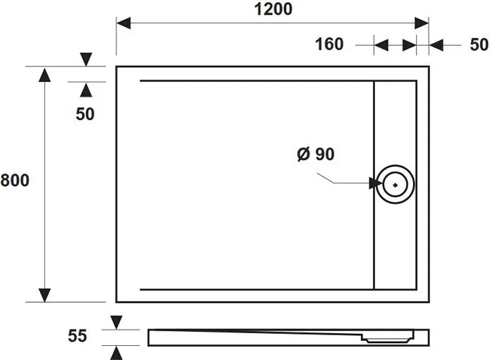 Piatto doccia 80x120 acrilico con canalina in acciaio - KAMALU