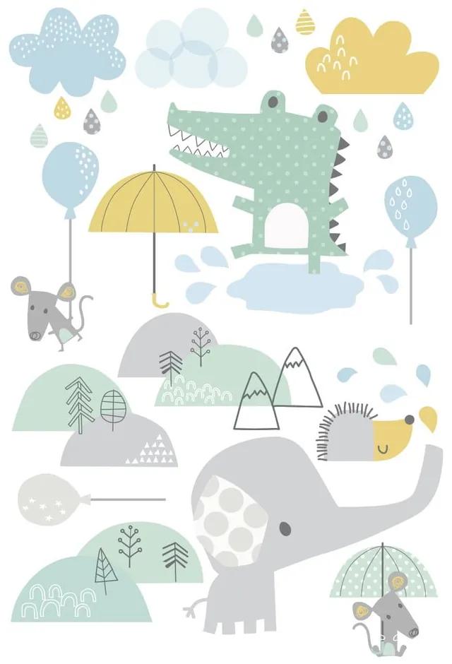 Adesivi murali per bambini Animali sotto la pioggia - Ambiance