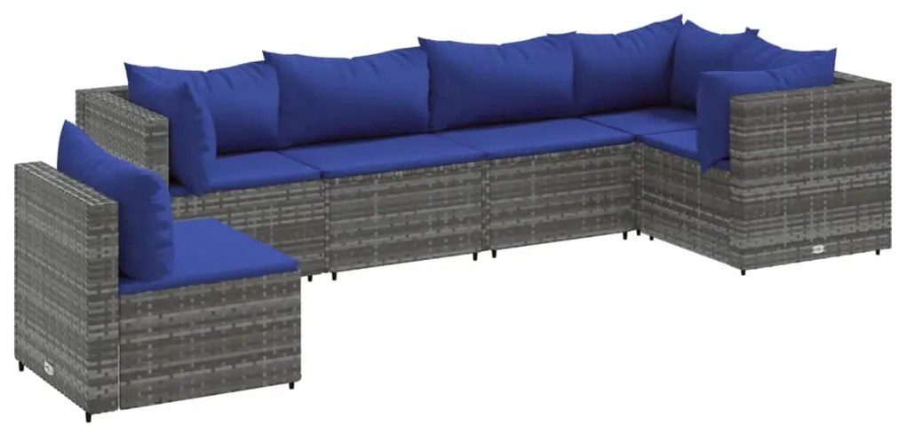 Set divani da giardino 6 pz con cuscini in polyrattan grigio