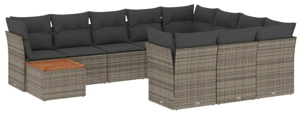 Set divani da giardino 11 pz con cuscini in polyrattan grigio