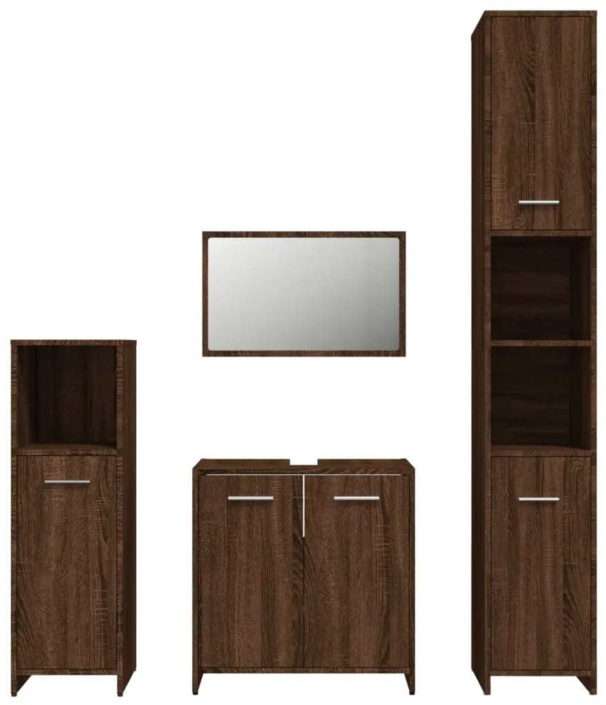 Set mobili da bagno 4 pz rovere marrone in legno multistrato