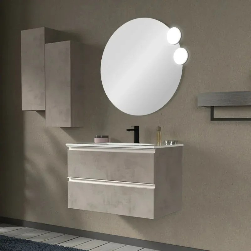 Mobile bagno sospeso 80 cm grigio cemento con lavabo e specchio Master