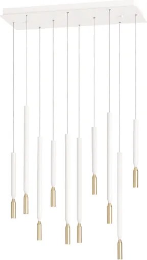 Lampada a sospensione LED a 10 Luci in metallo 70 cm verniciato Bianco e Oro TUBIC