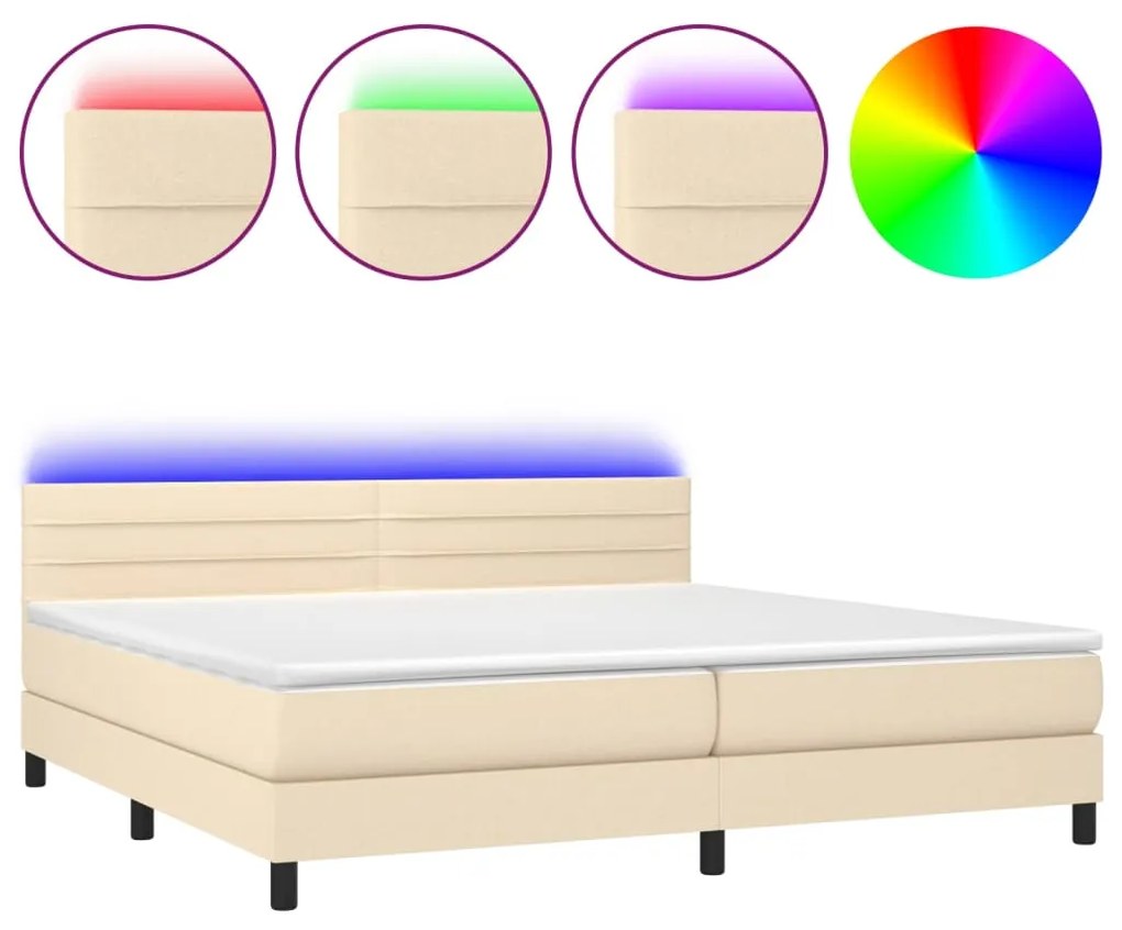 Letto a molle materasso e led bianco 200x200cm in tessuto